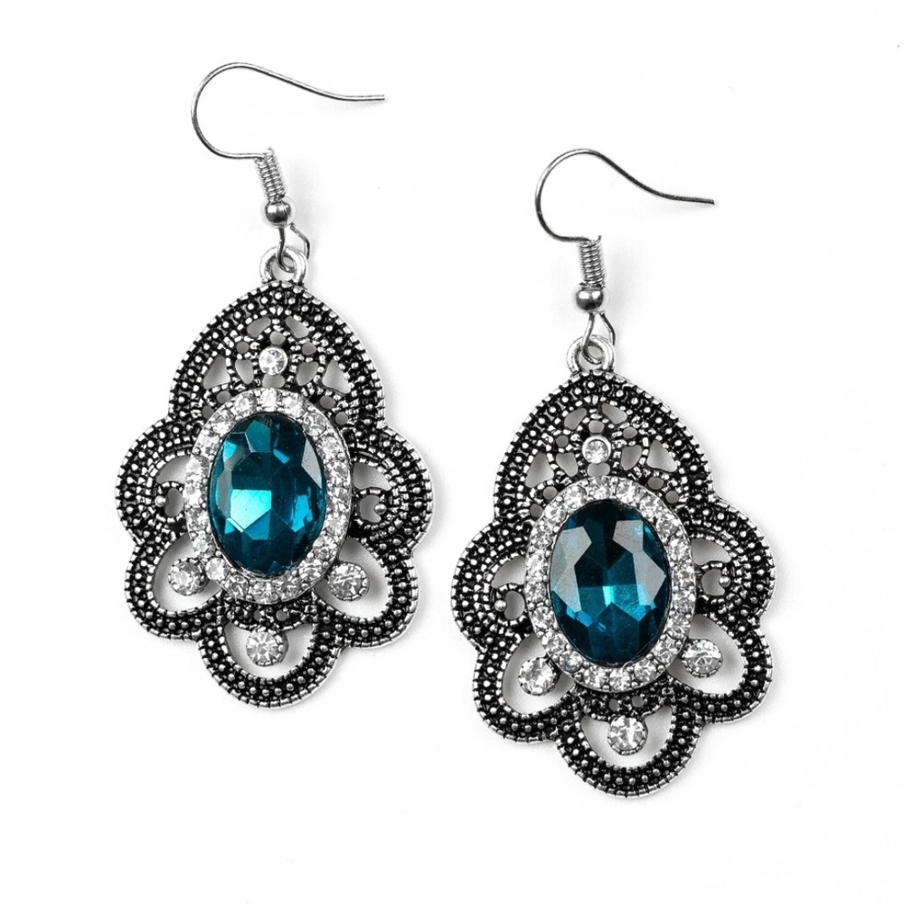 Paparazzi Silver Filigree Earrings with Blue Center Stones